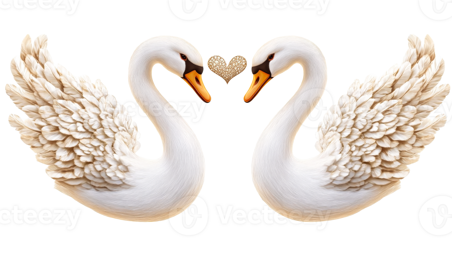Two elegant swans forming heart shape, romance theme, love symbol, cut out transparent png