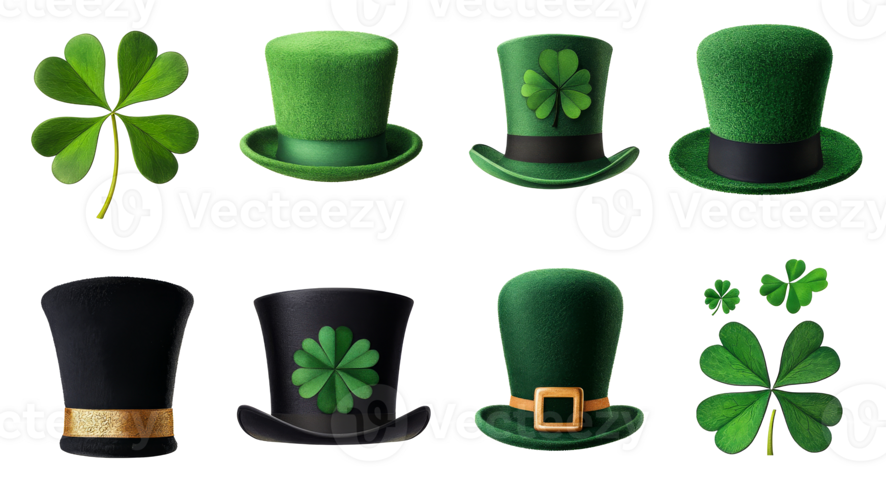 St Patrick's Day hats and four-leaf clover symbols , cut out transparent png