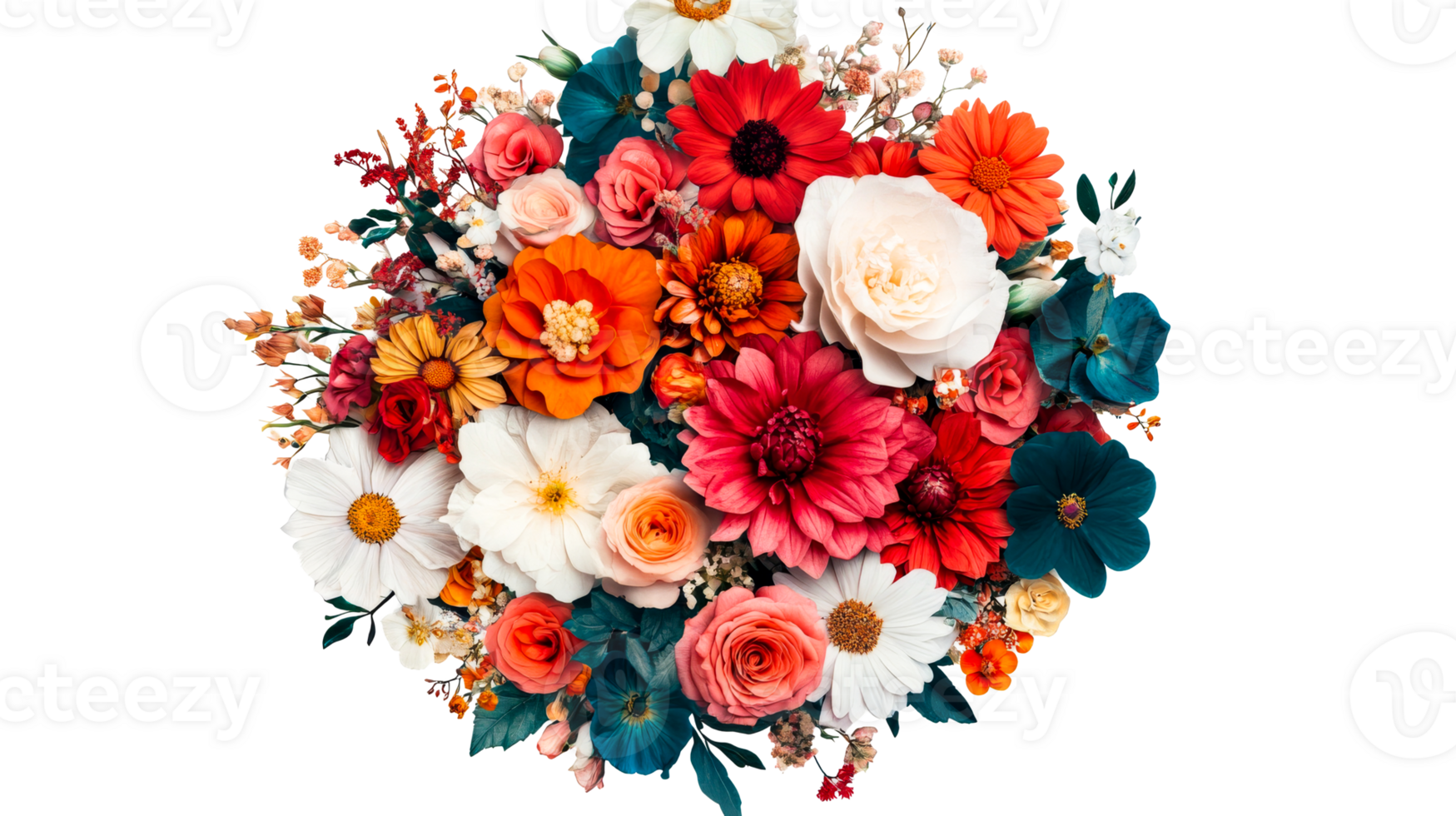 Vivid floral bouquet, vibrant blooms assortment, colorful, elegant, cut out transparent png
