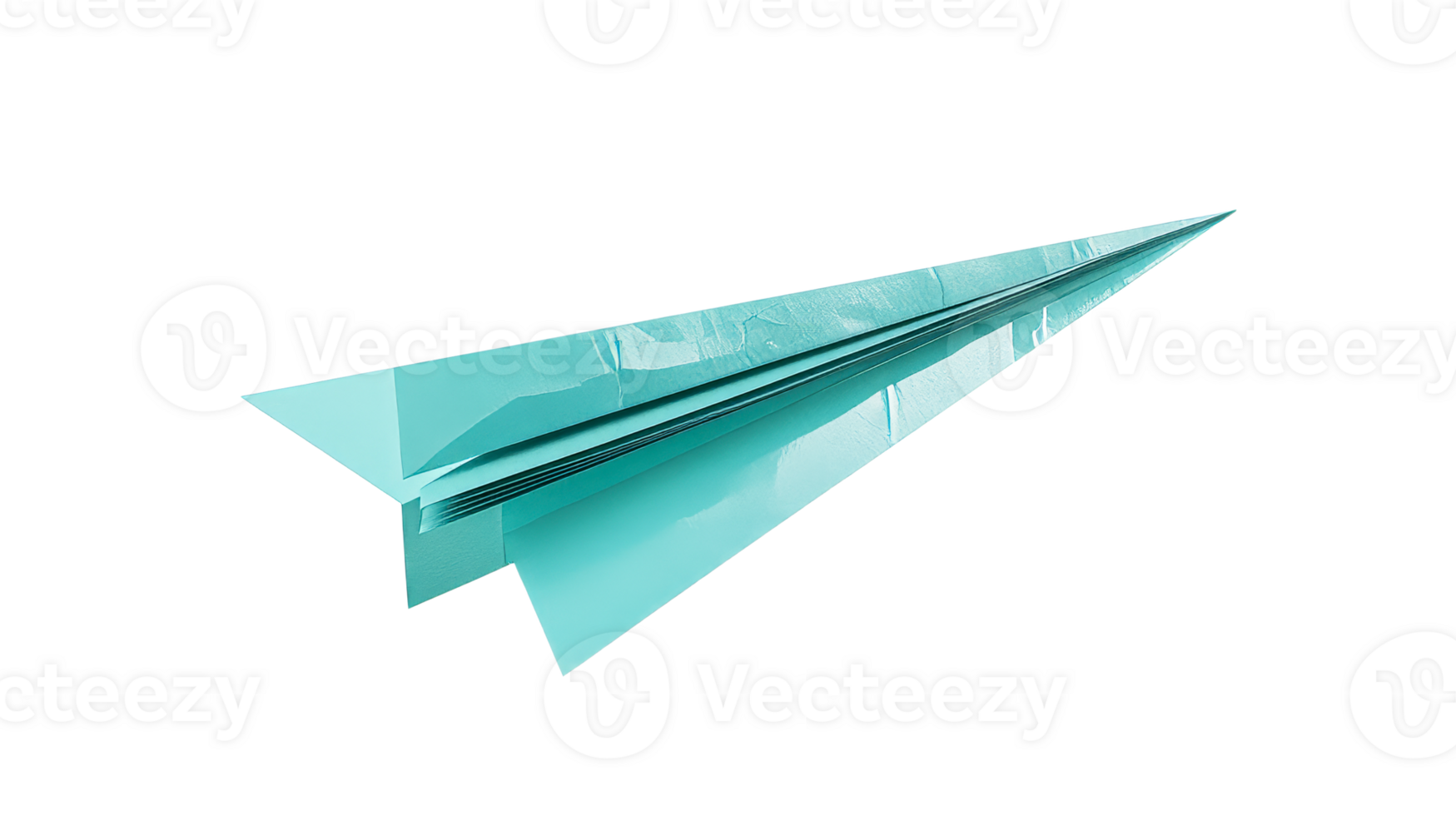 Paper aircraft in turquoise color, origami figure, cut out transparent png