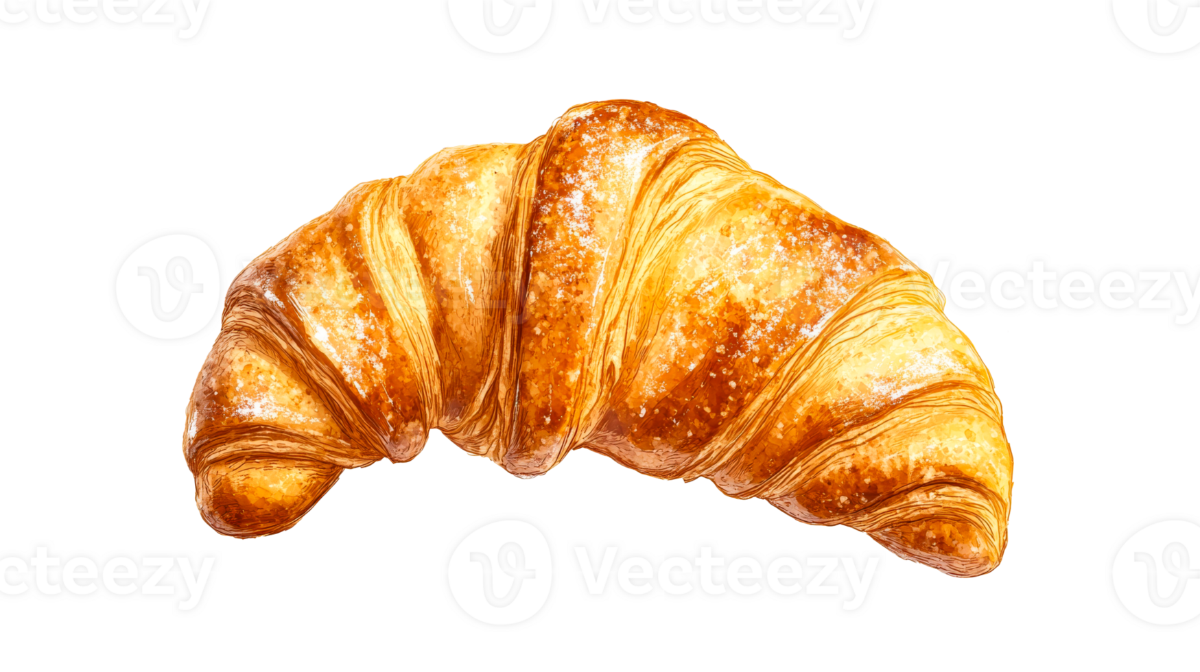 Golden croissant, flaky layers, sugar dusted bakery item, cut out transparent png