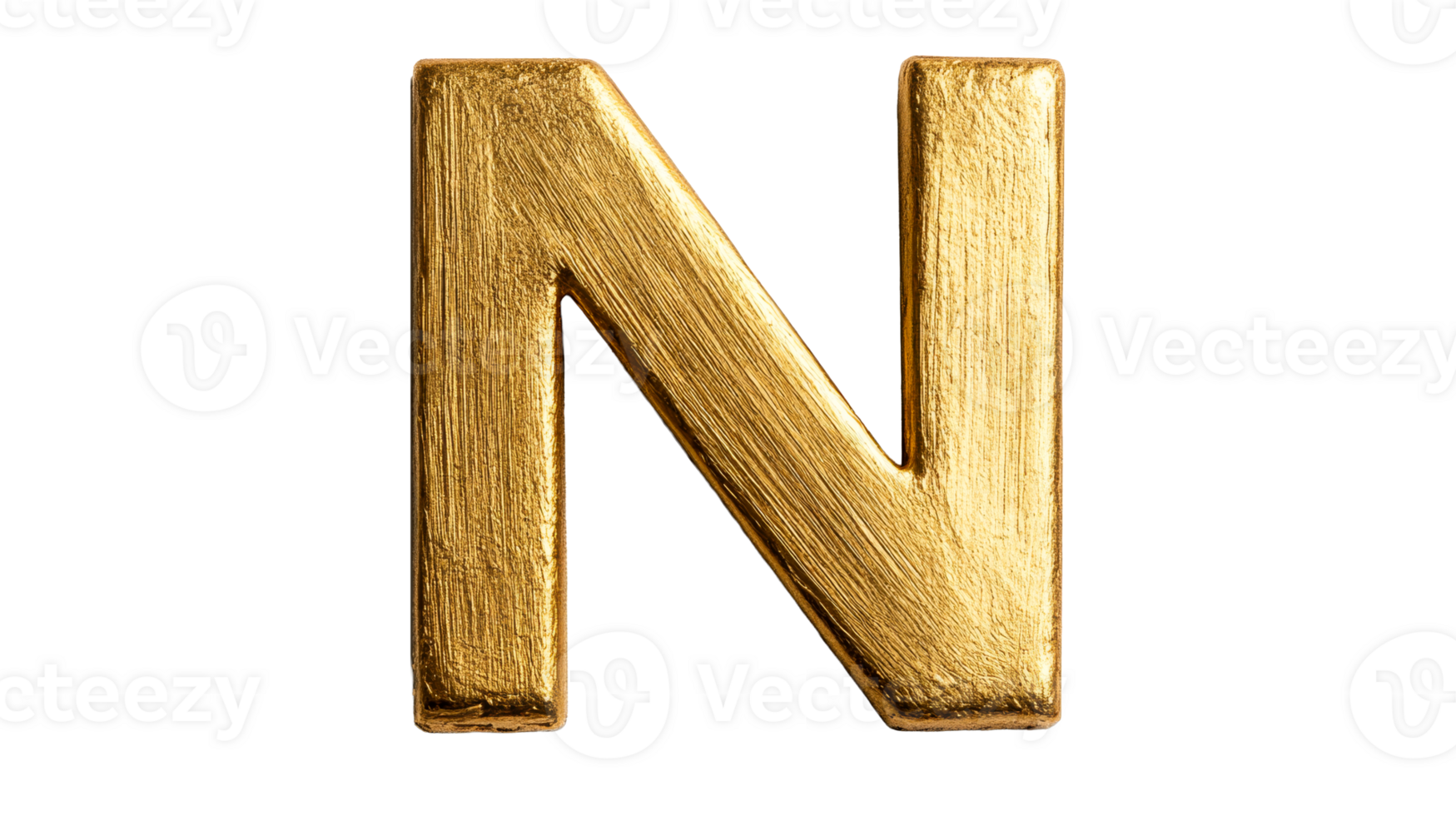 Golden letter N, textured surface, black background, cut out transparent png