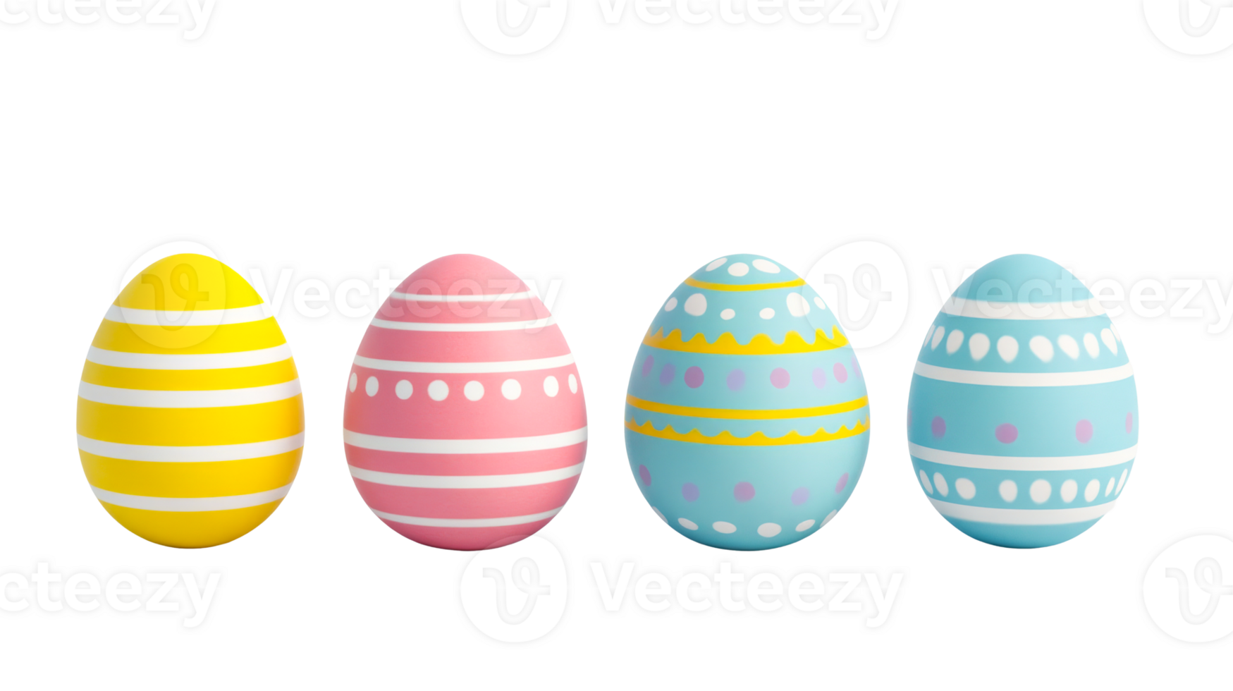 Decorated Easter eggs arranged in a row isolated, cut out transparent png