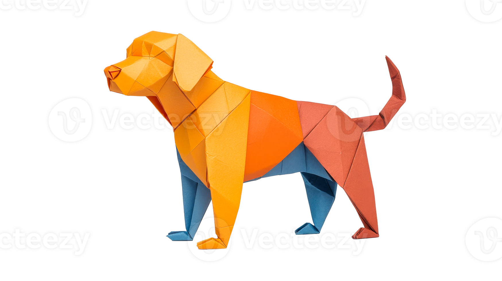 Geometric Origami Dog, Paper Art Sculpture isolated, cut out transparent png