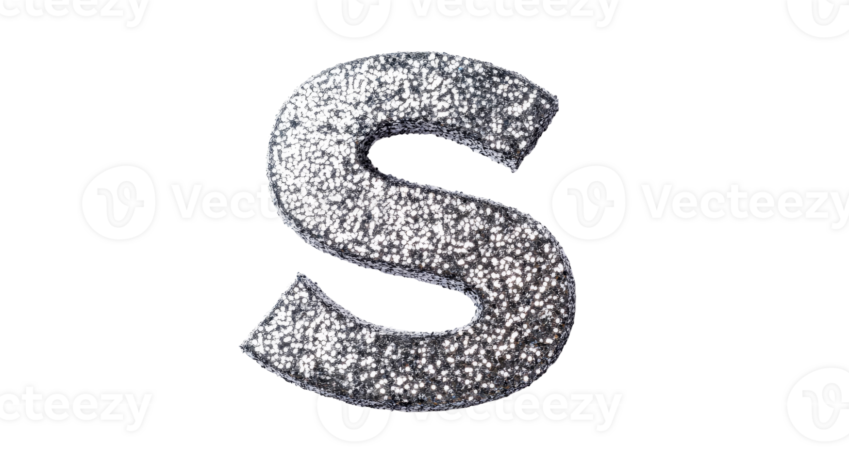 Silver glittering letter S on black backdrop, cut out transparent png