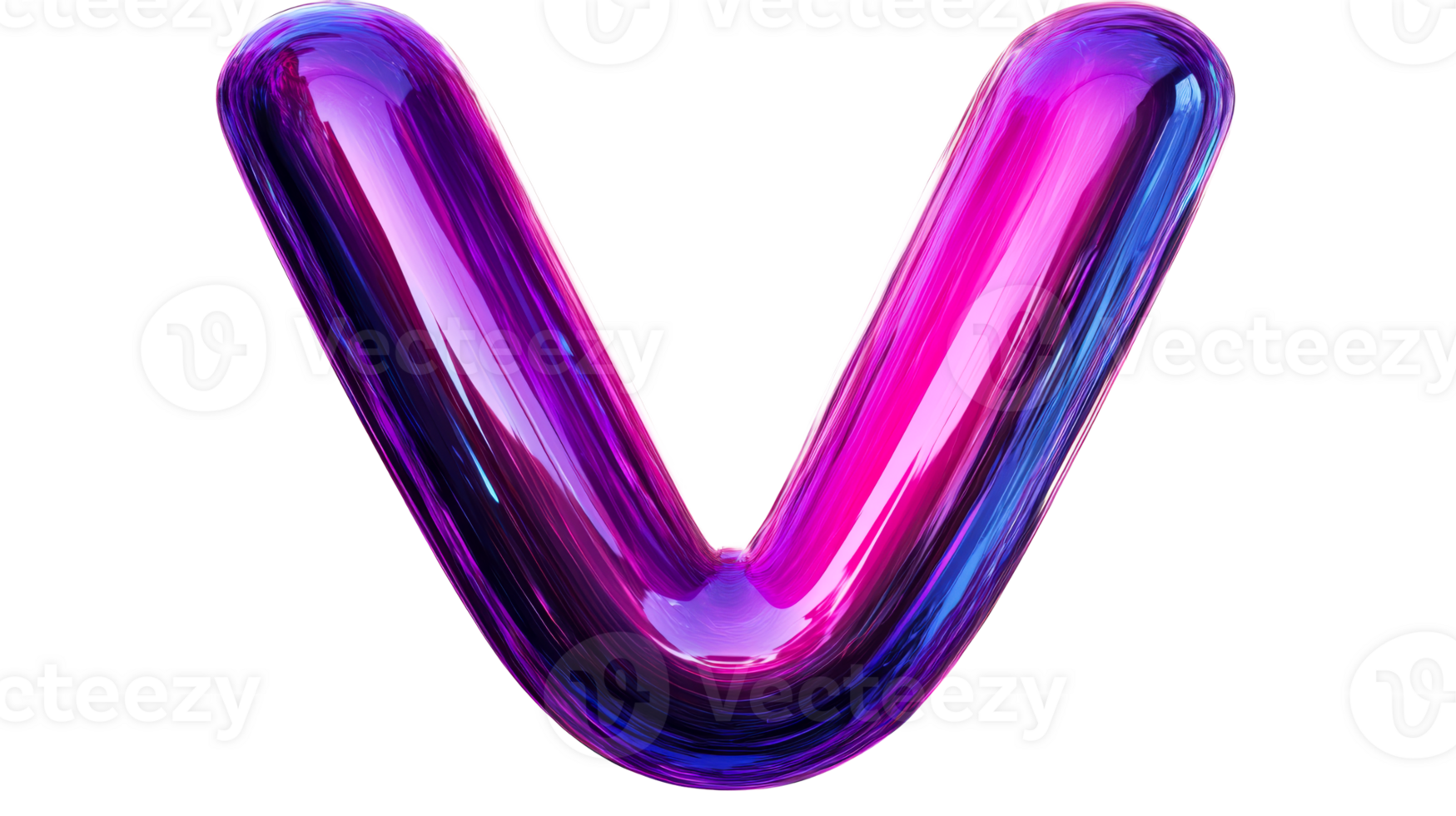 3D neon glossy balloon letter V illustration , cut out transparent png