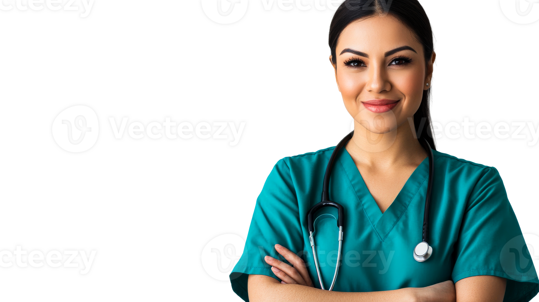 Confident nurse smiling isolated on black background, cut out transparent png