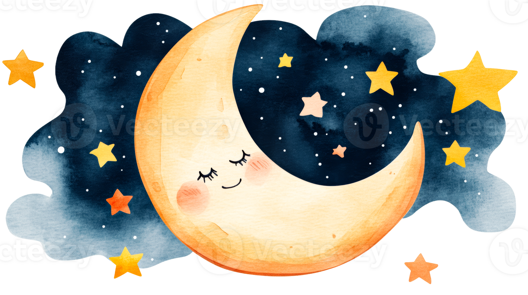 Adorable moon and stars illustration, whimsical sleep theme, cut out transparent png