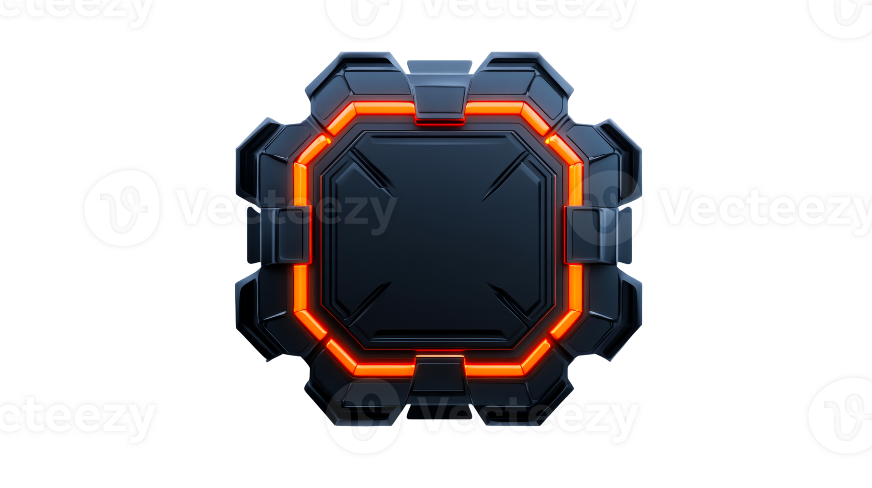 Sci-fi box with luminous orange elements, cut out transparent png