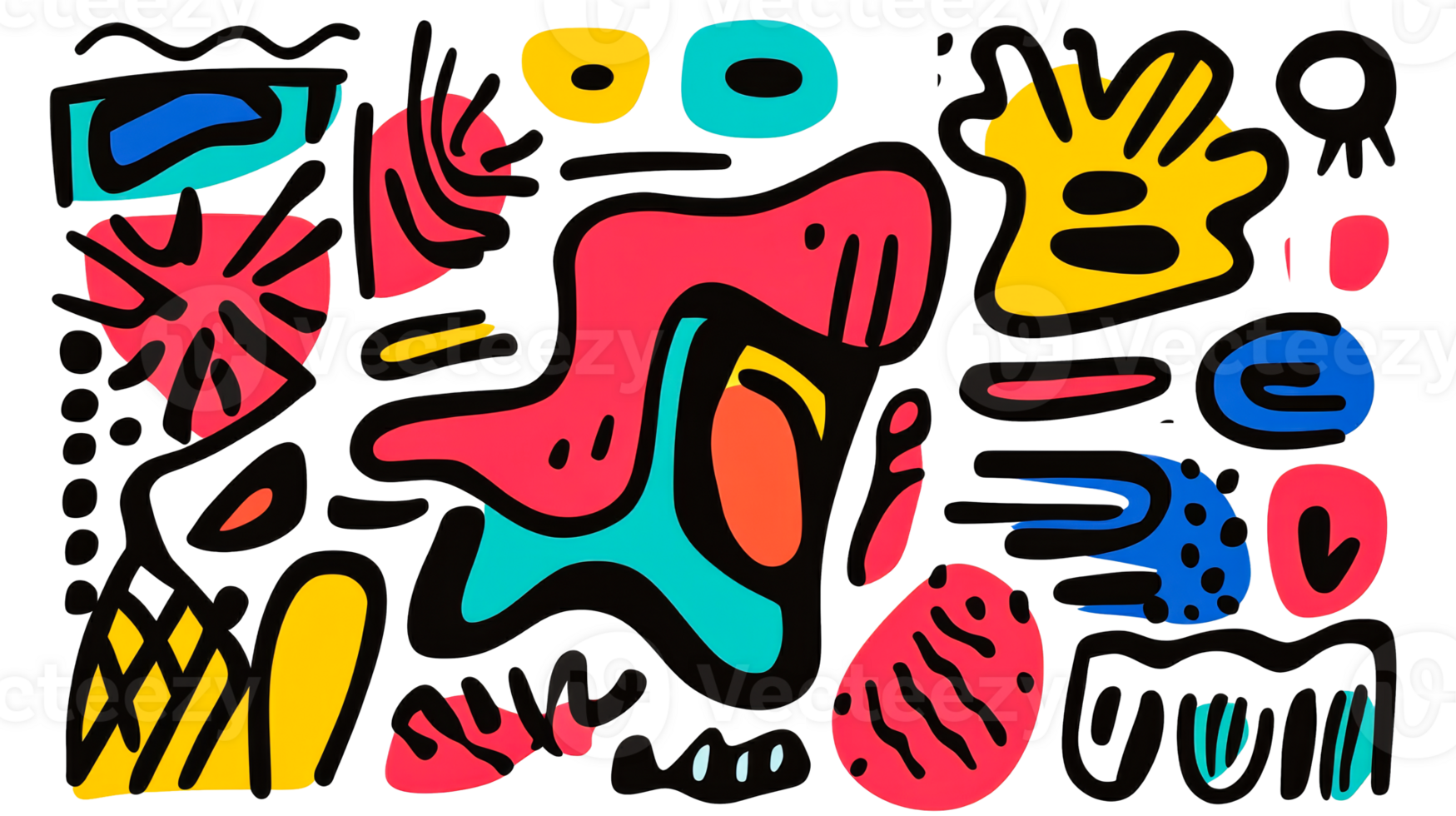Bright and playful abstract art pattern, colorful shapes design, cut out transparent png