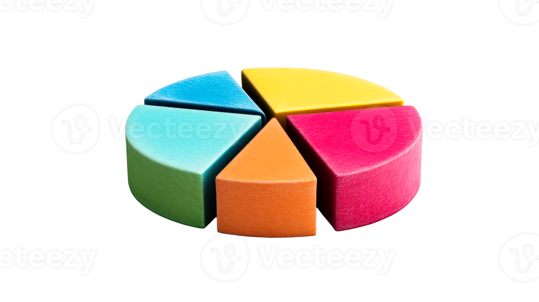 Colorful Wood Pie Chart with Five Sections, cut out transparent png