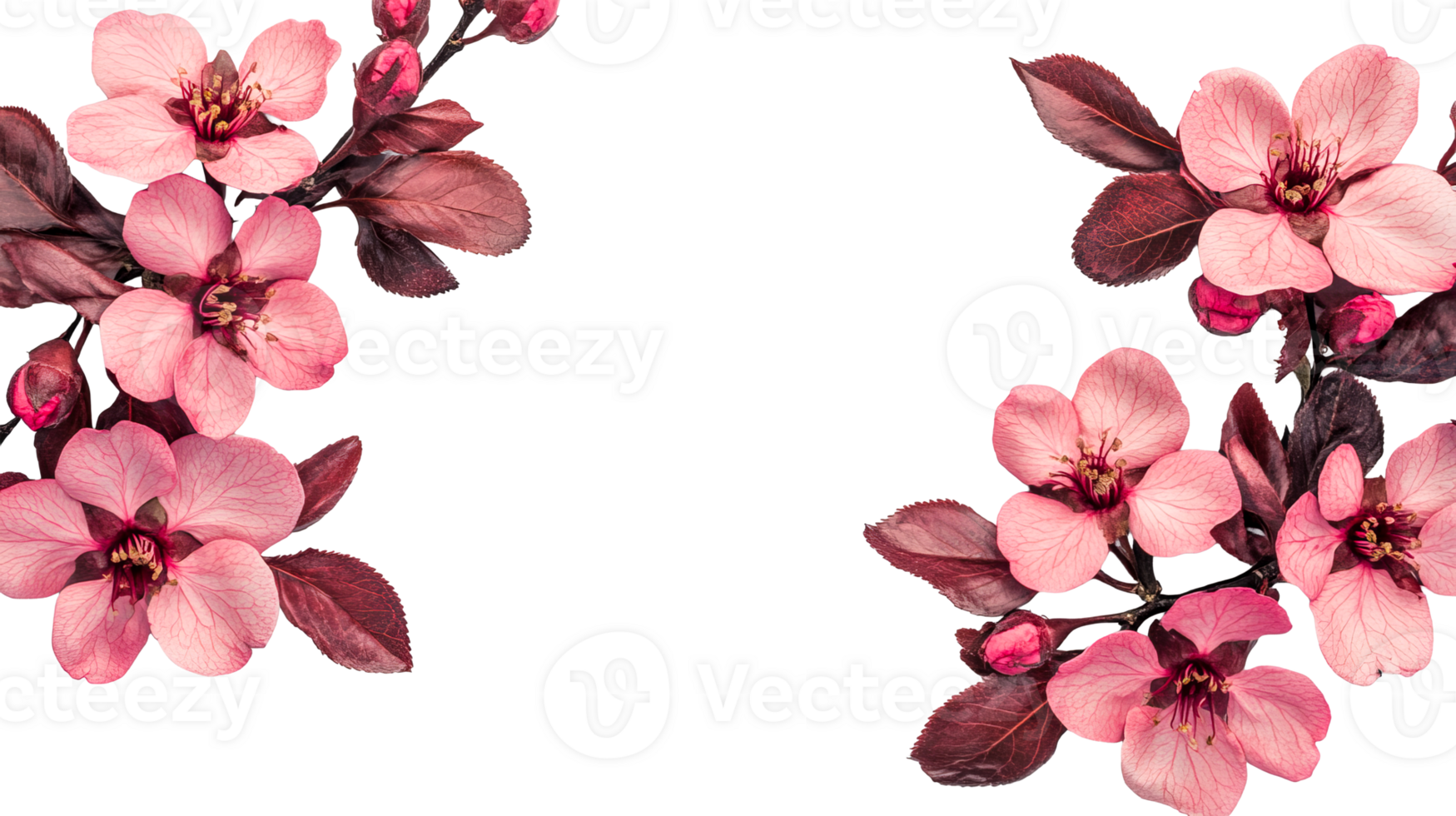 Blossom frame with beautiful flowering branches, isolated background, cut out transparent png