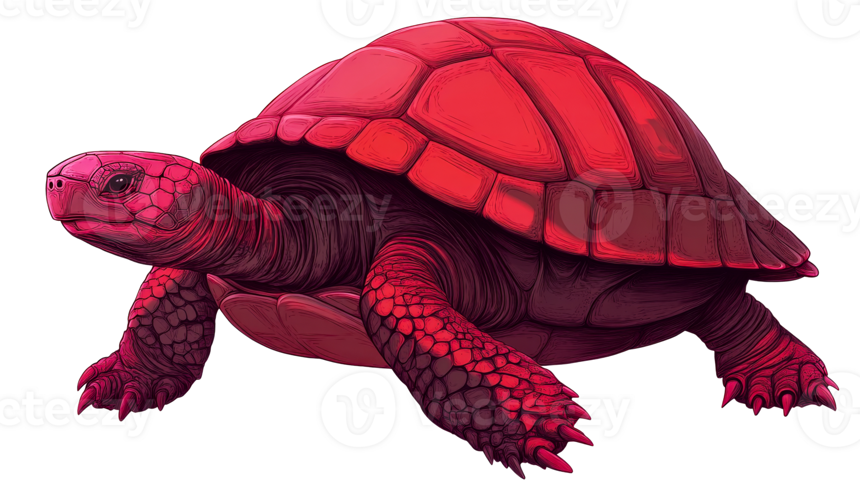 Red turtle illustration with detailed shell, reptile, cut out transparent png