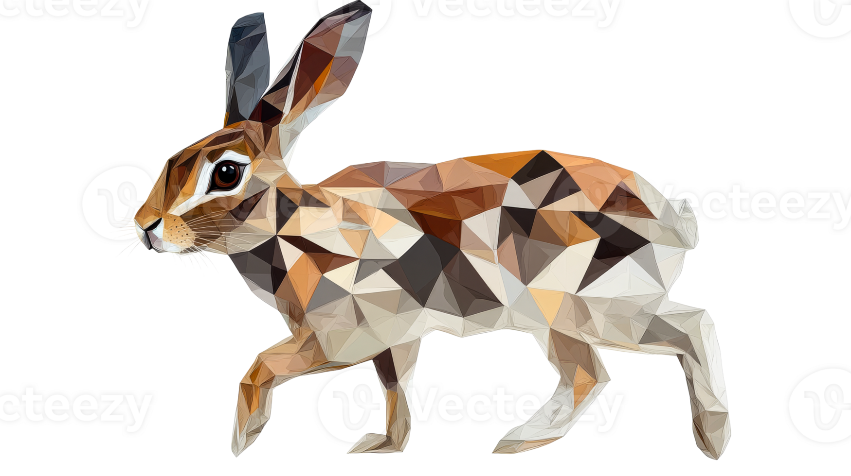 Abstract rabbit illustration on black background, cut out transparent png