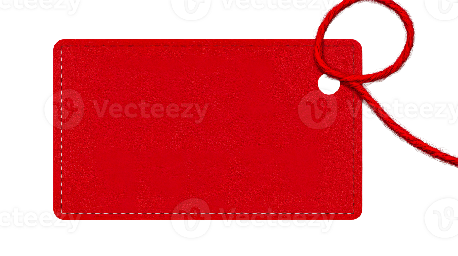 Vivid red tag with rope, price or gift label, close up isolated, cut out transparent png