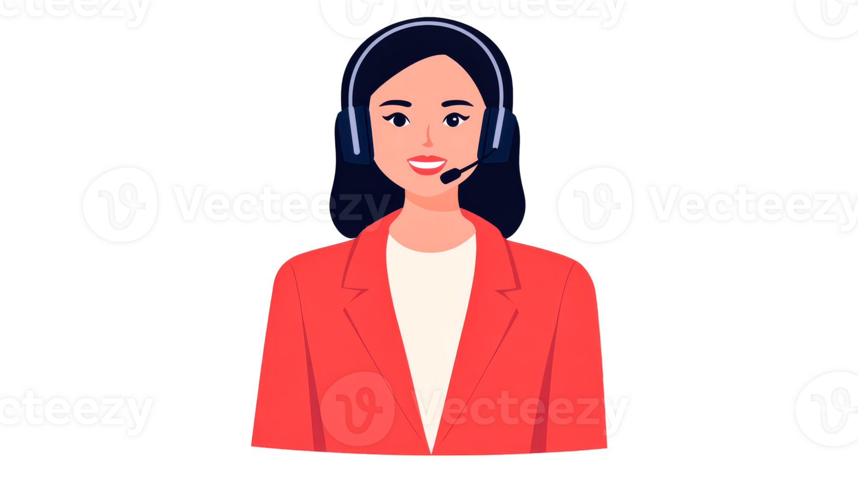 Woman in Headset with Microphone, Business Communication, cut out transparent png