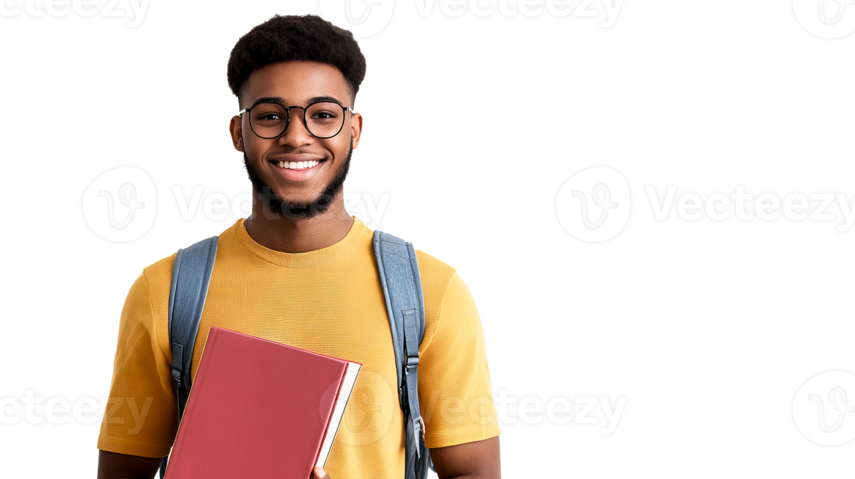 Smiling Student with Backpack and Book, cut out transparent png