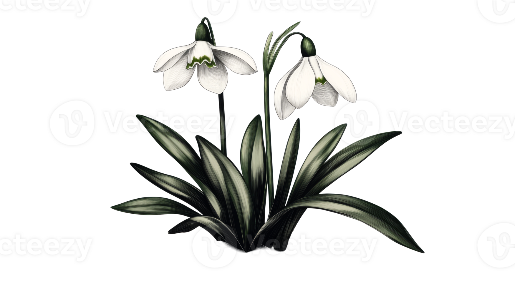 Snowdrop flower in blossom on dark backdrop, cut out transparent png