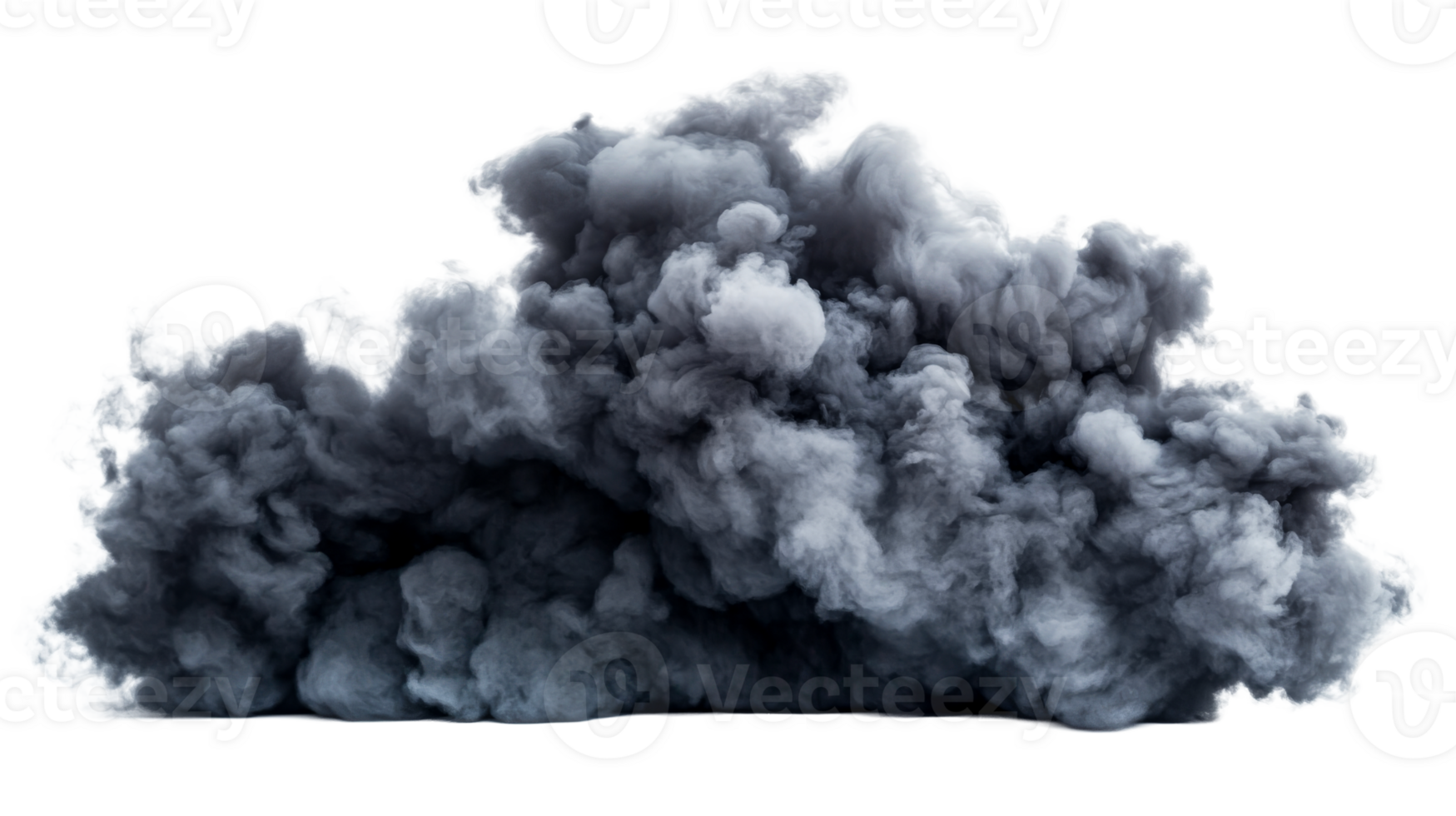 Heavy swirling smoke background on black, cloud shape, transparent cut out png