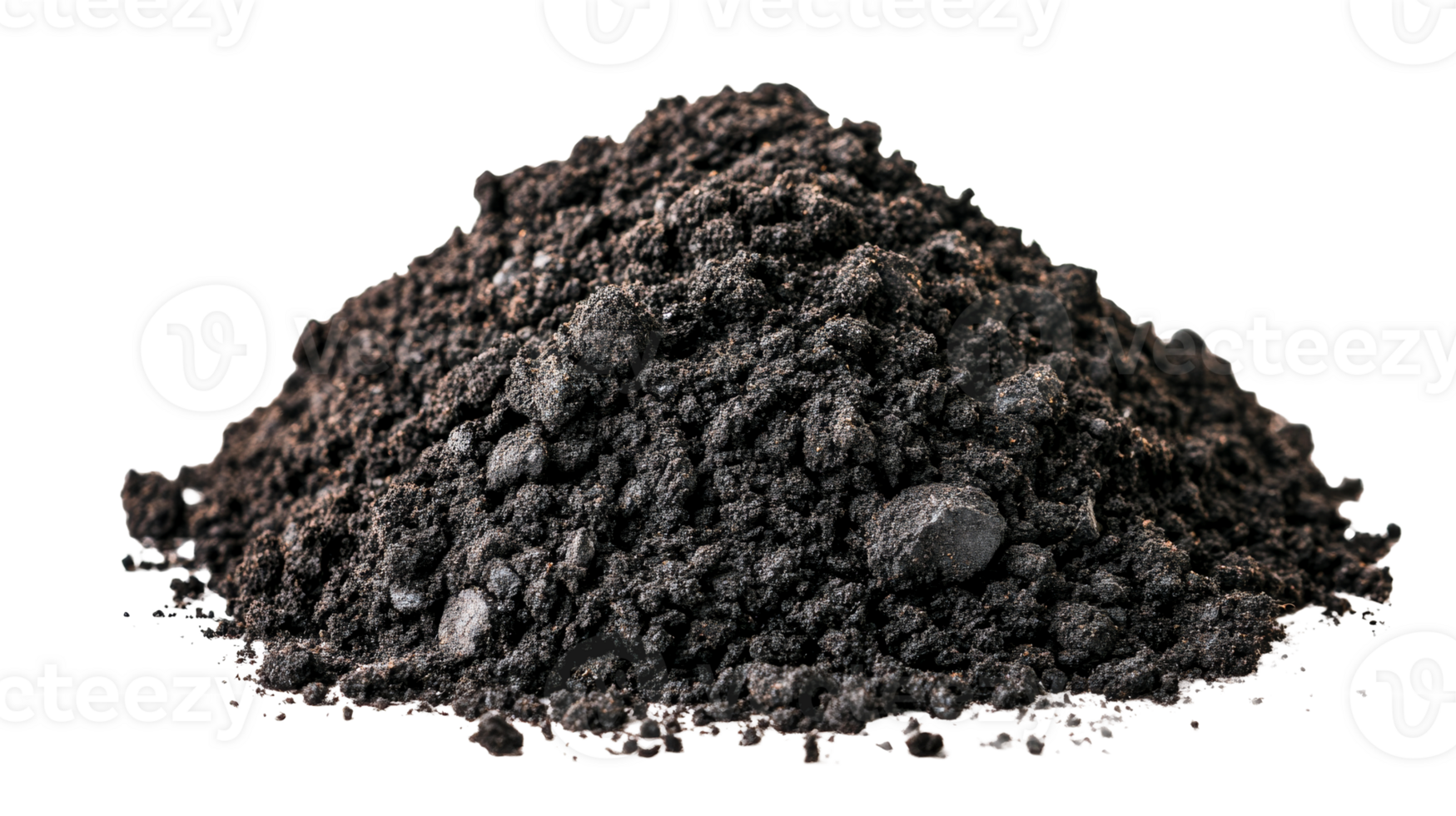 Mound of black soil with crumbs, cut out transparent png