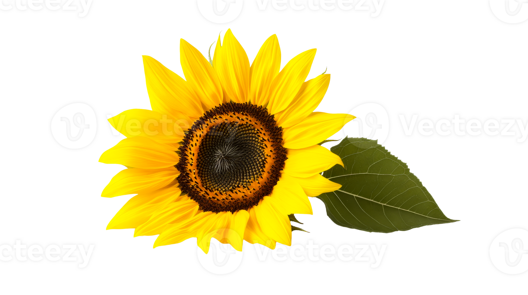 Bright Sunflower Blossom on Black Background, cut out transparent png
