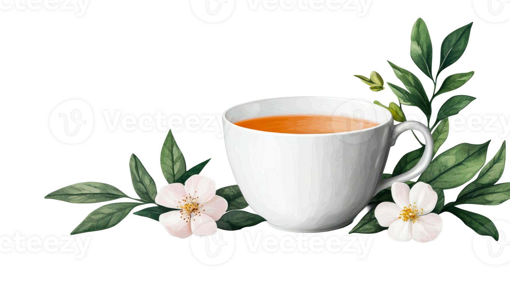 Tea cup with flowers, tea, beverage, leaves, relax, cut out transparent png