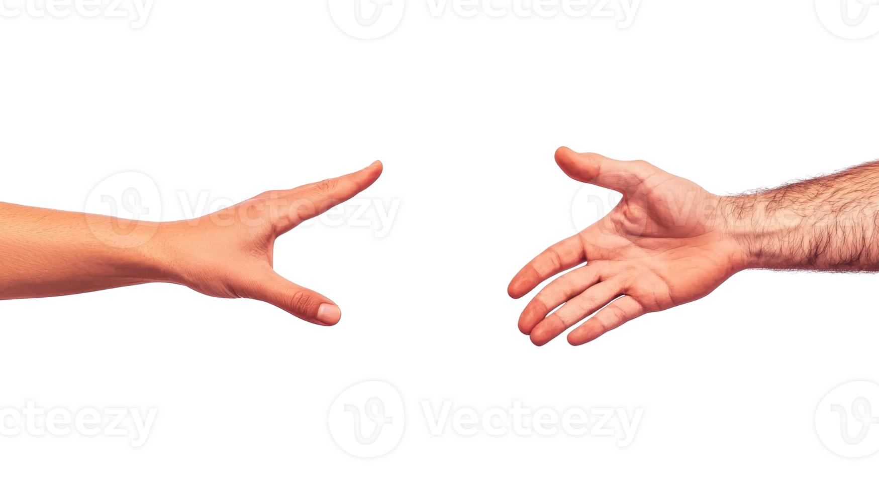 Two hands reaching out with palms open to each other, cut out transparent png