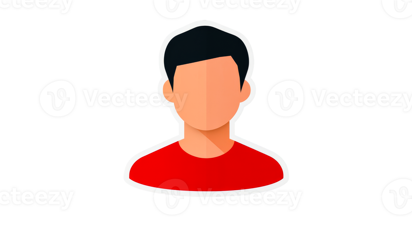 Faceless avatar of a young man with black hair and red shirt, cut out transparent png
