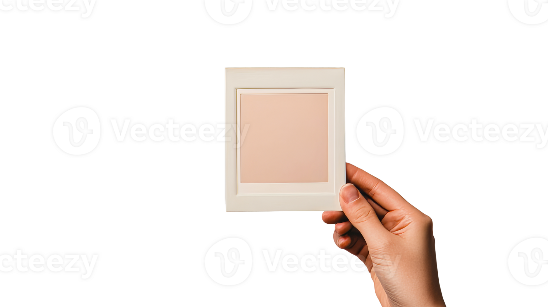 Hand Holding Photo Frame with Beige Center, cut out transparent png