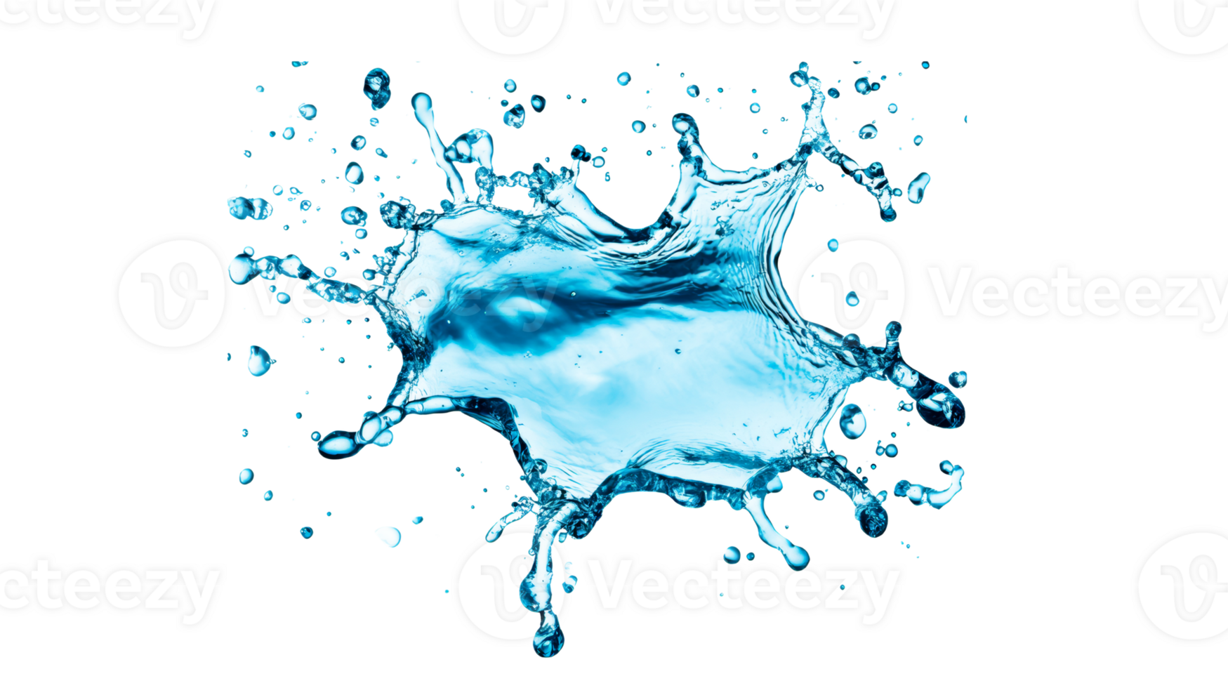 Water splash with droplets forming abstract liquid shape, cut out transparent png