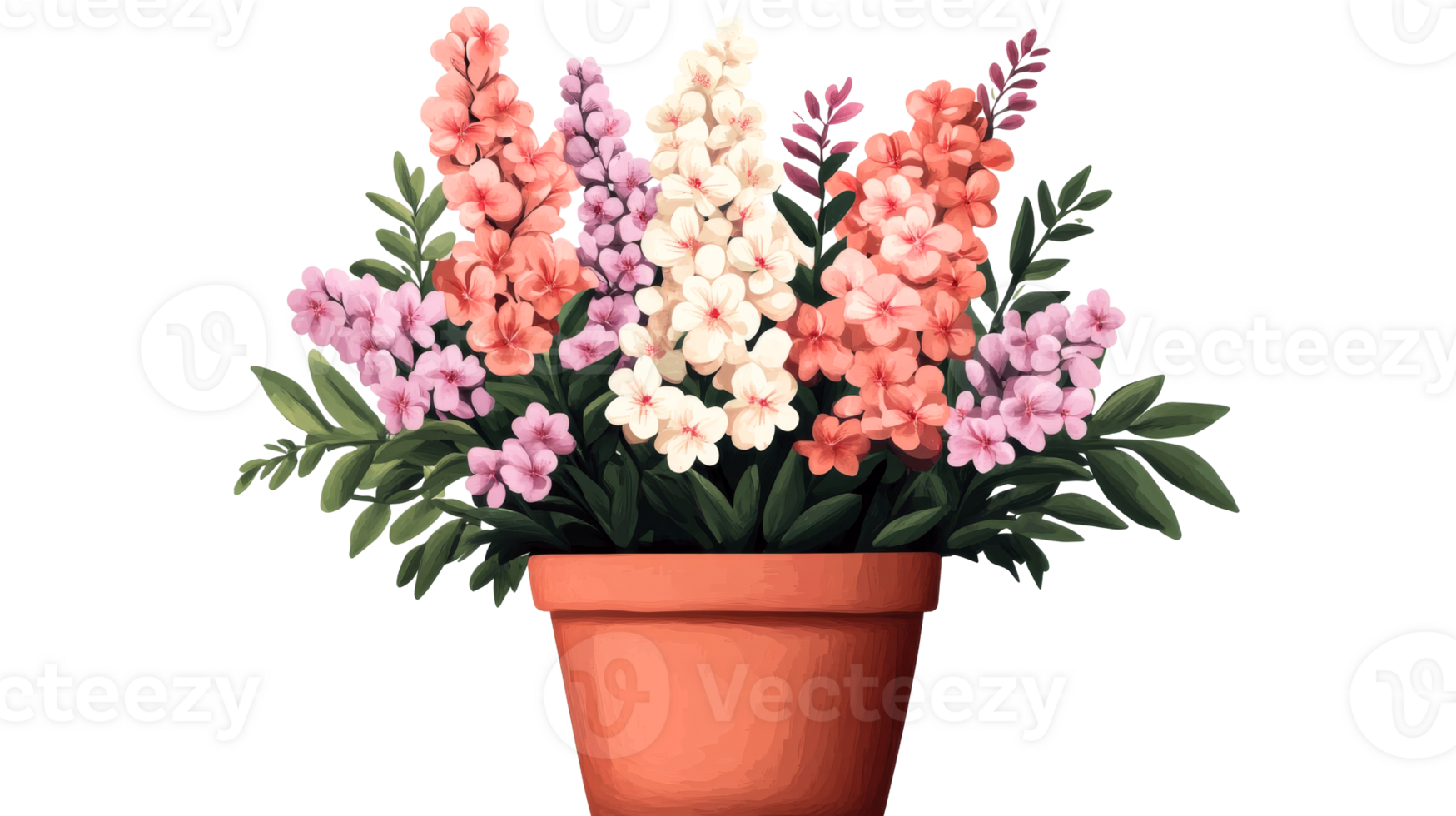 Bouquet of colorful flowers in pot, floral arrangement, cut out transparent png