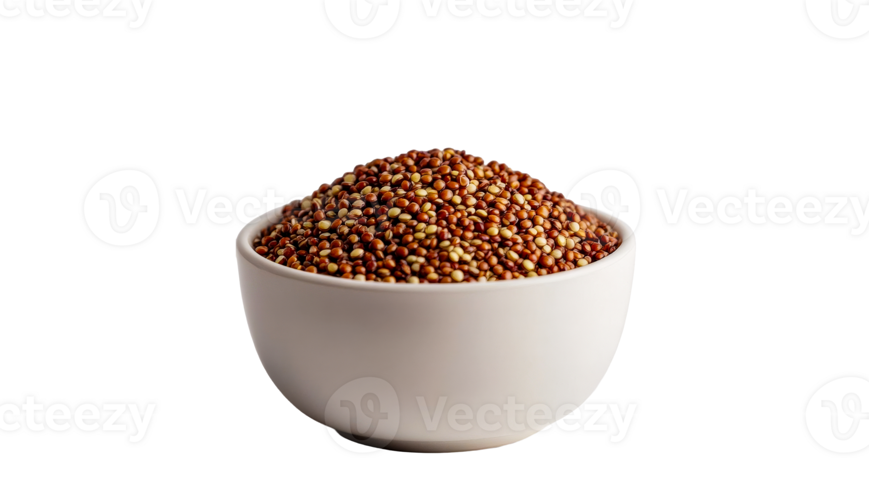 Bowl of red quinoa seeds, isolated on background, cut out transparent png