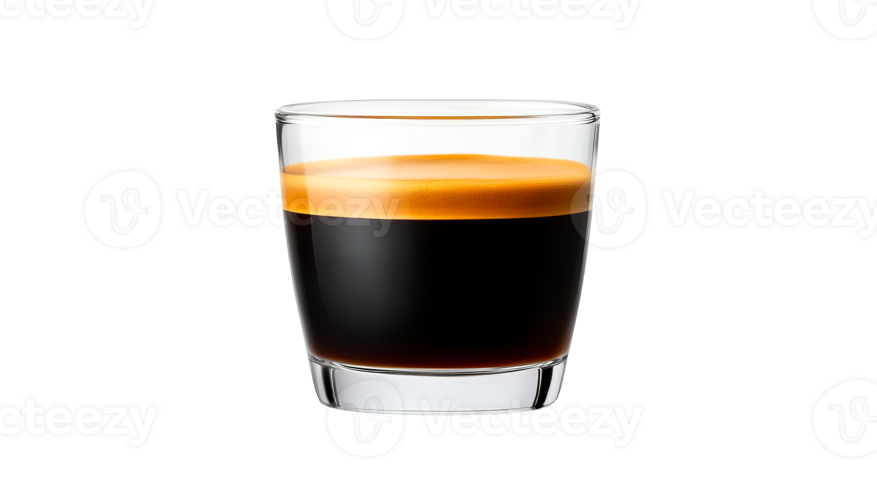 Espresso in clear glass with rich crema, cut out transparent png