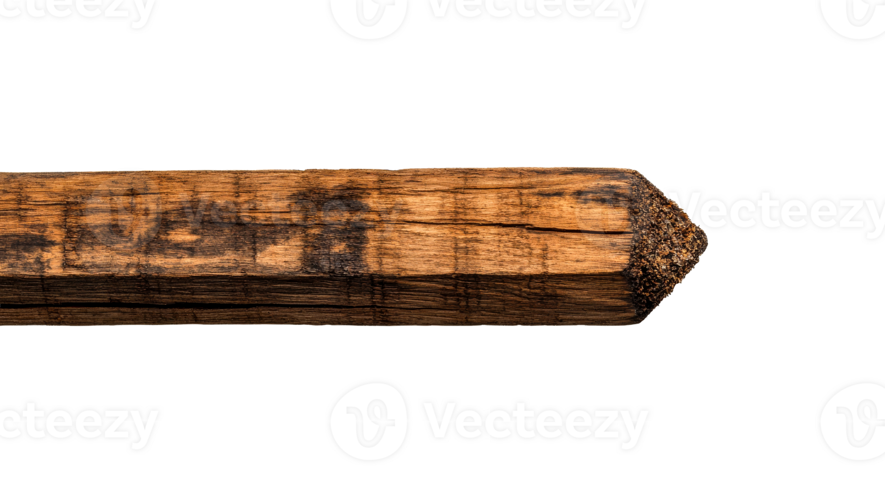 Rustic wooden beam section with textured end, cut out transparent png