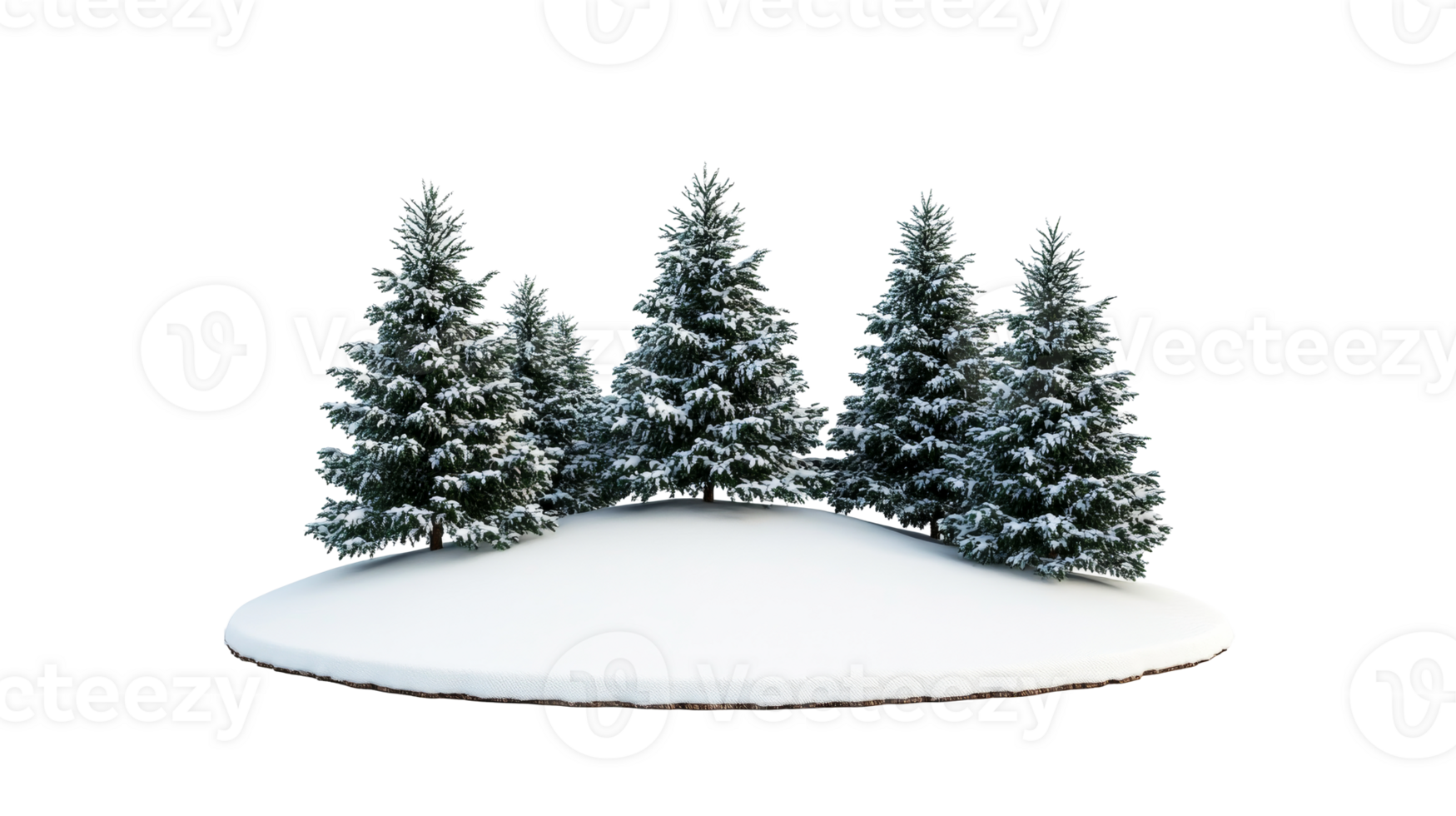 Winter trees stand in snow-covered ground, isolated scenic scene, cut out transparent png