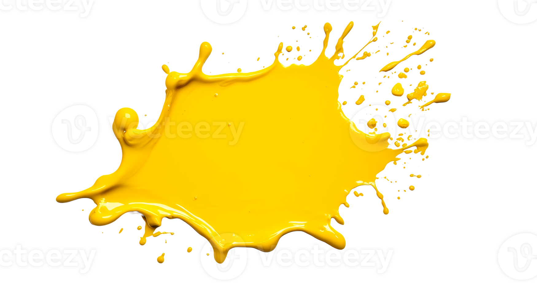 Vivid splash of vibrant yellow paint, dynamic burst, splatter art, cut out transparent png