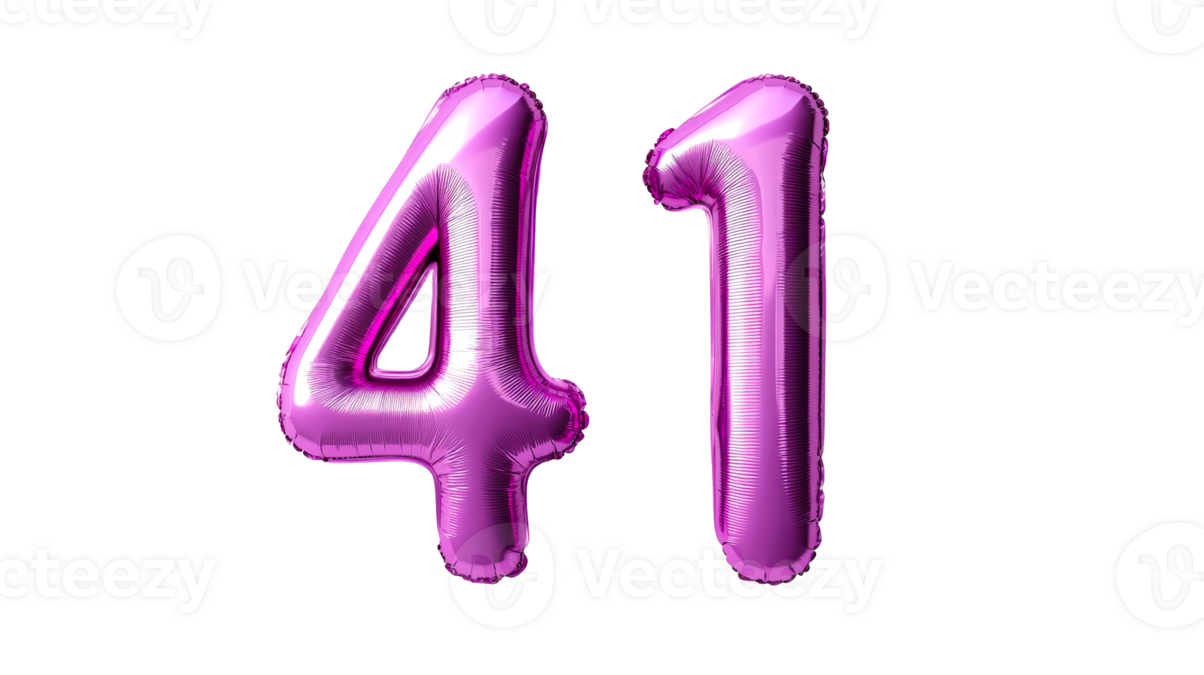 Number 41 purple balloons isolated, transparent background, cut out transparent png