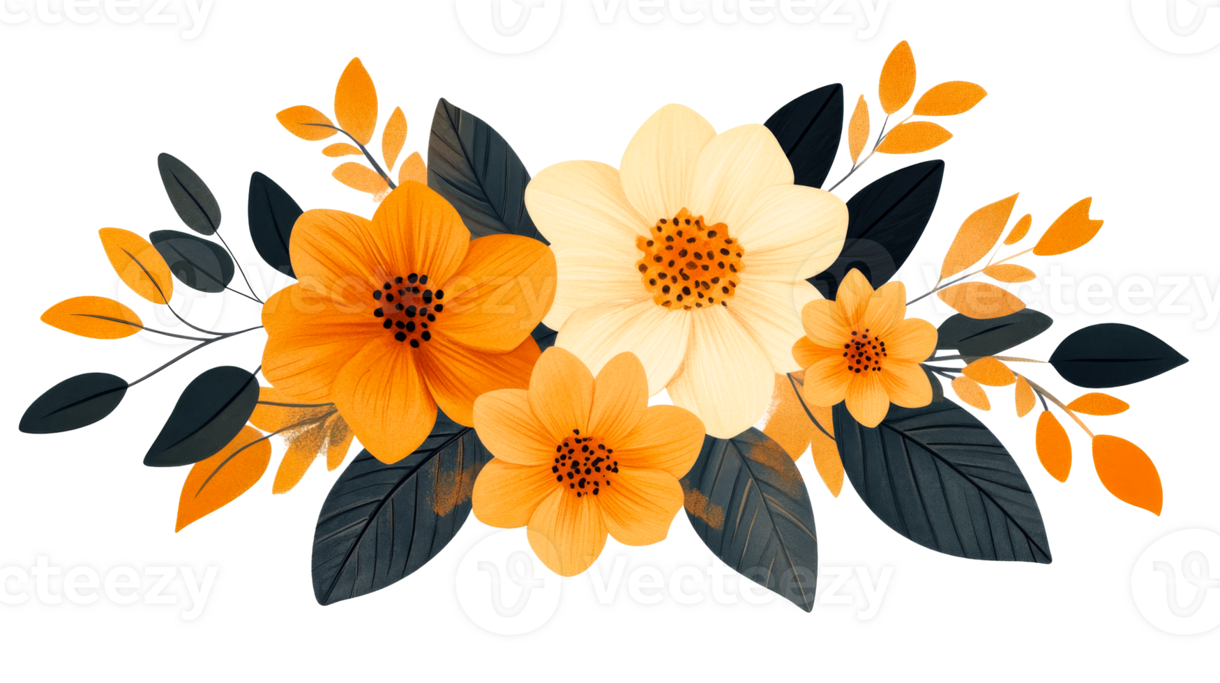 Bouquet of autumn flowers illustration, isolated floral design, cut out transparent png