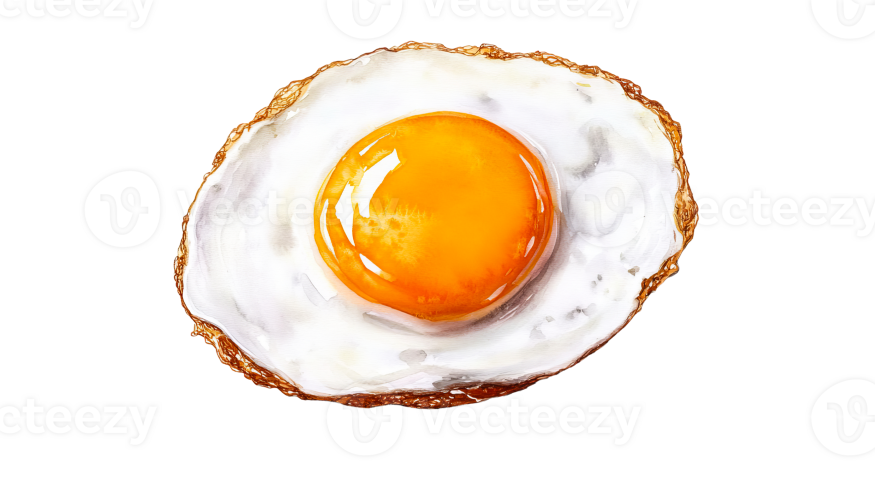 Fried egg with a crispy edge, watercolor food illustration, cut out transparent png