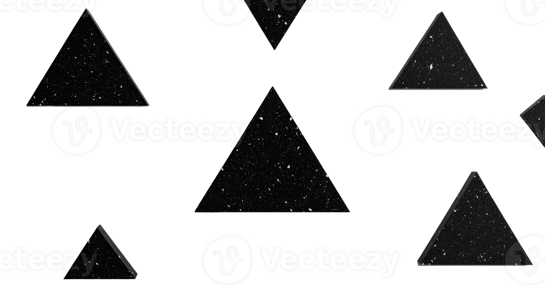 Black triangles with white speckles in formation, cut out transparent png
