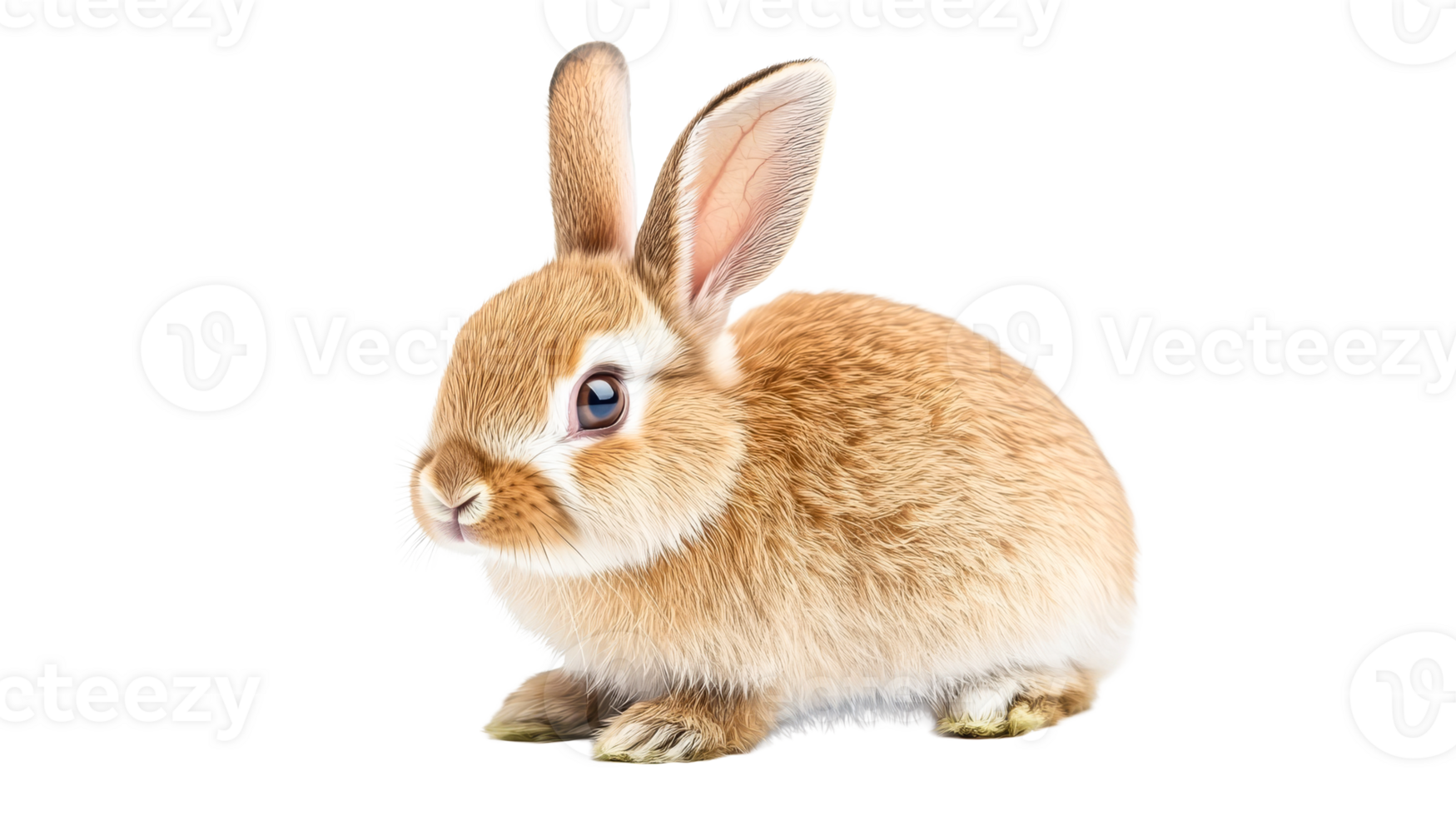 Adorable bunny with soft, fluffy fur posing, cut out transparent png