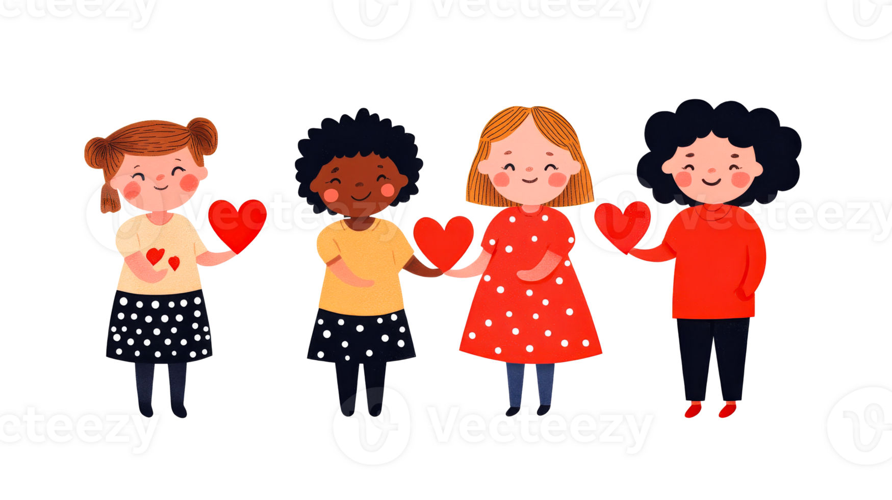 Diverse children holding hearts, unity concept, diversity, cut out transparent png