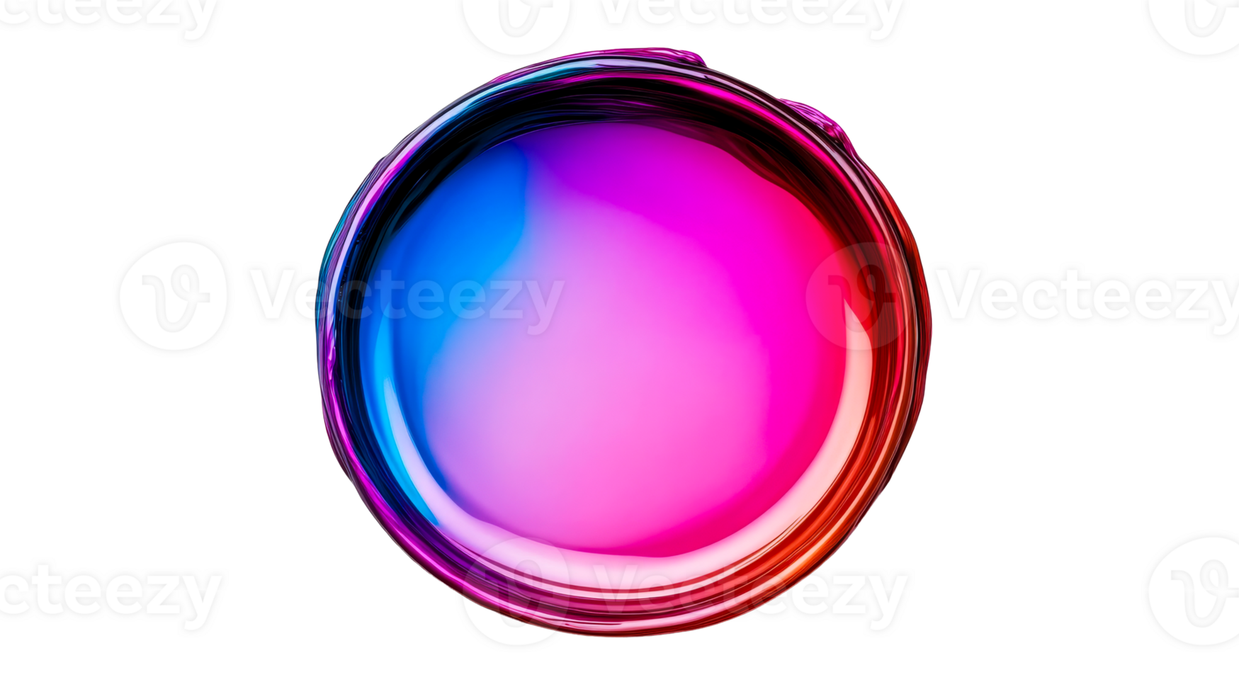 Abstract iridescent circle with bright gradients, cut out transparent png