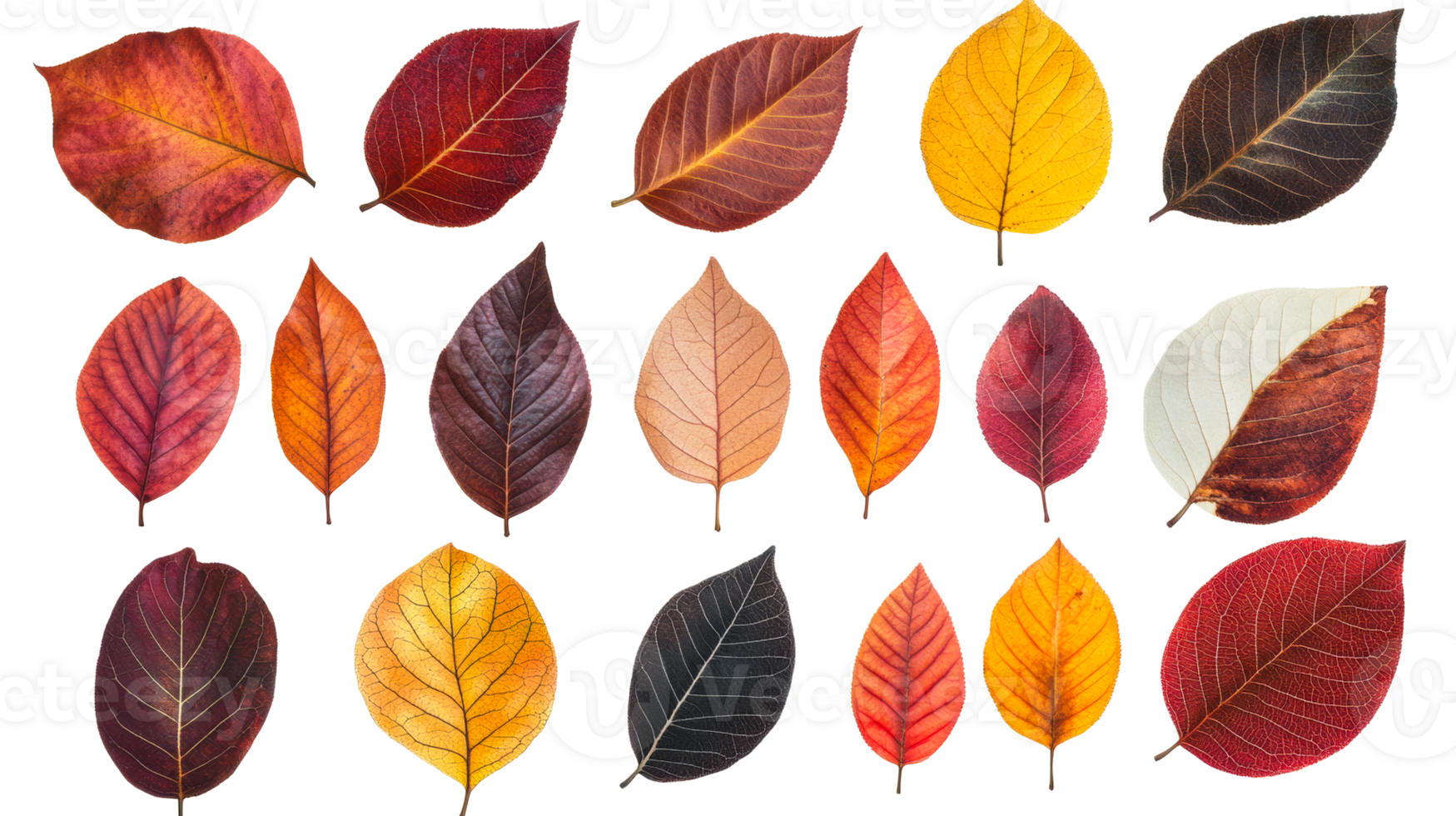 Autumn Leaves Collection Colorful Set Isolated Background, cut out transparent png
