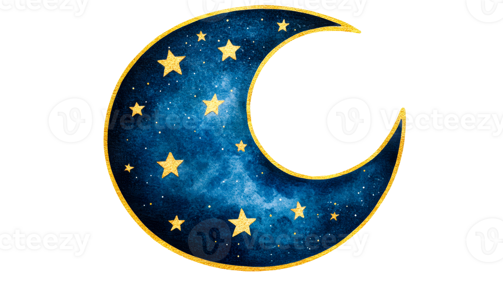 Celestial Crescent Moon with Stars Watercolor, cut out transparent png