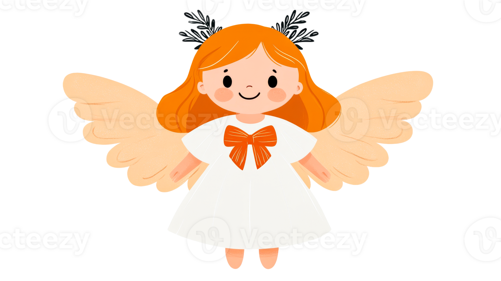 Cute angel girl illustration with wings, cut out transparent png