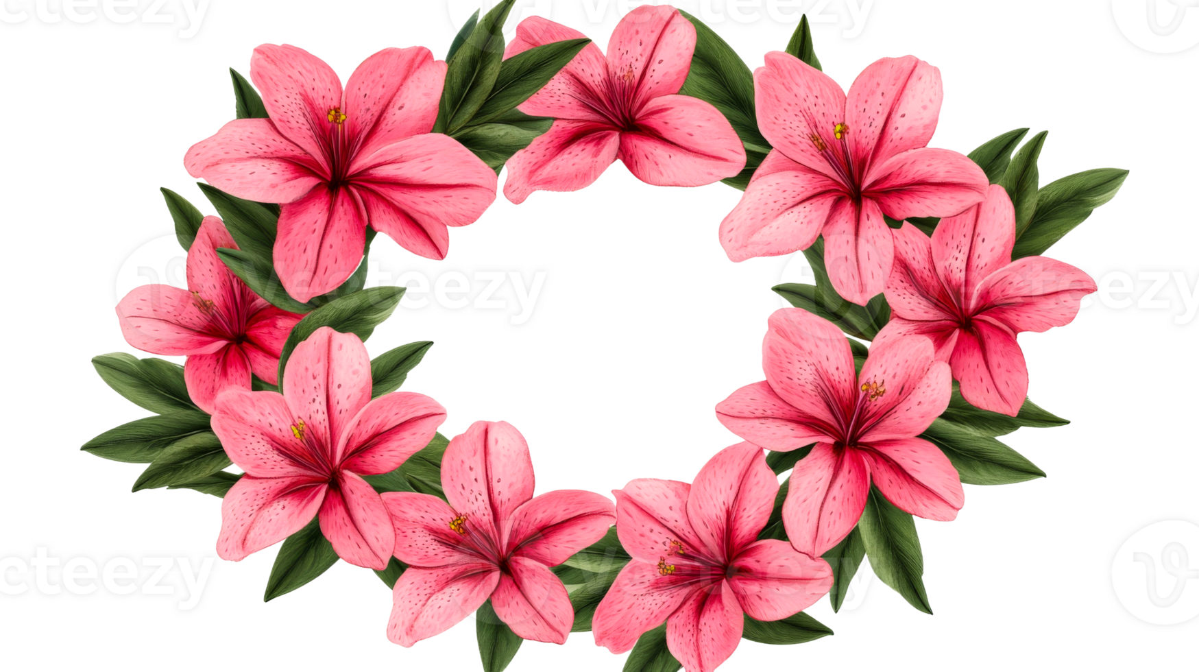 Pink Lily Flower Wreath, Botanical Circle Frame, Cut Out Transparent png