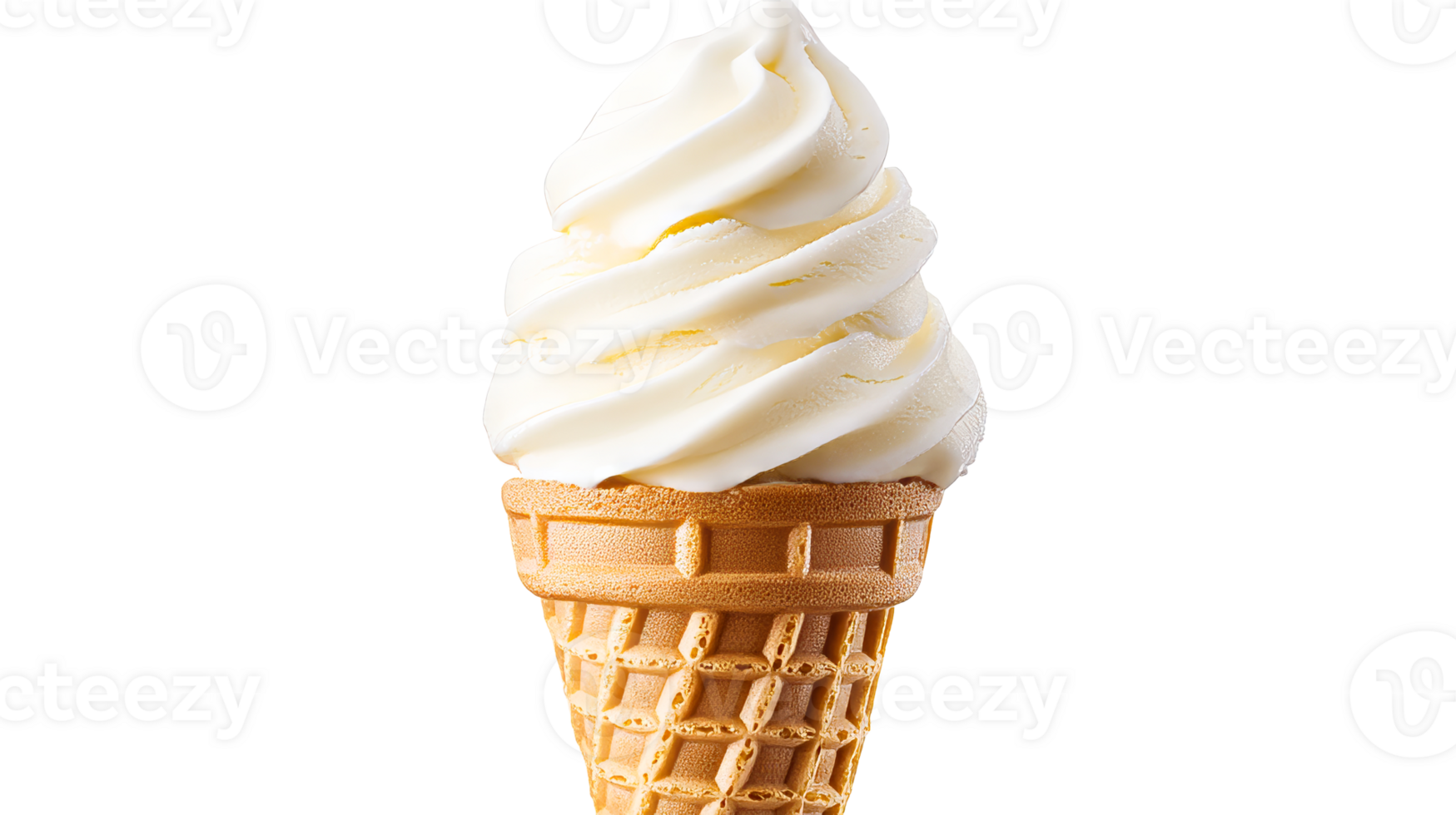 Vanilla ice cream in cone, isolated on black background, cut out transparent png