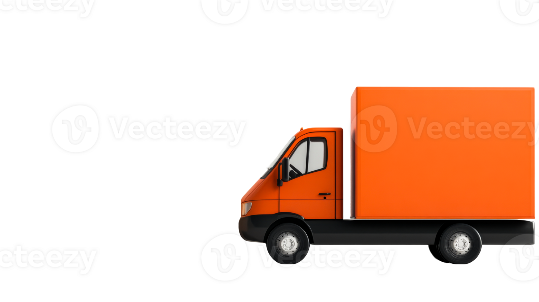 Orange delivery van with cargo isolated on black background, cut out transparent png