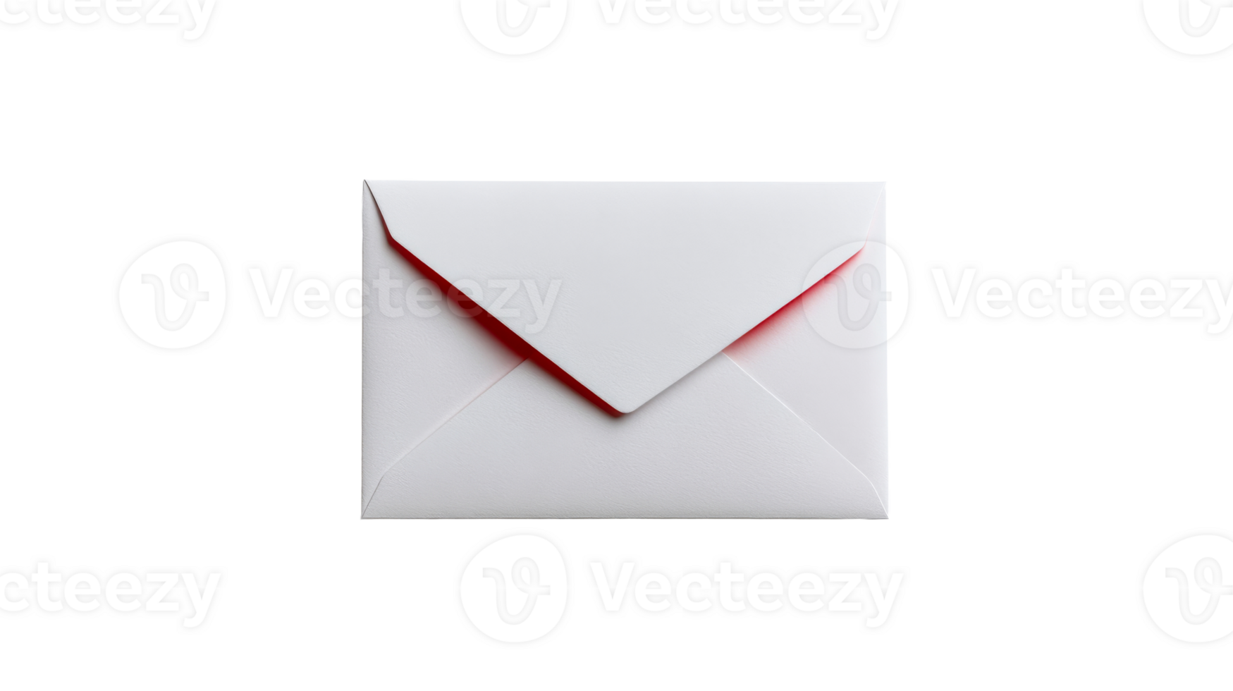 Elegant white envelope with red lining on black background, cut out transparent png